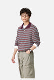 Burgundy Striped Knit Long-Sleeve Polo Shirt