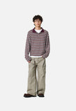 Burgundy Striped Knit Long-Sleeve Polo Shirt