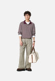 Burgundy Striped Knit Long-Sleeve Polo Shirt