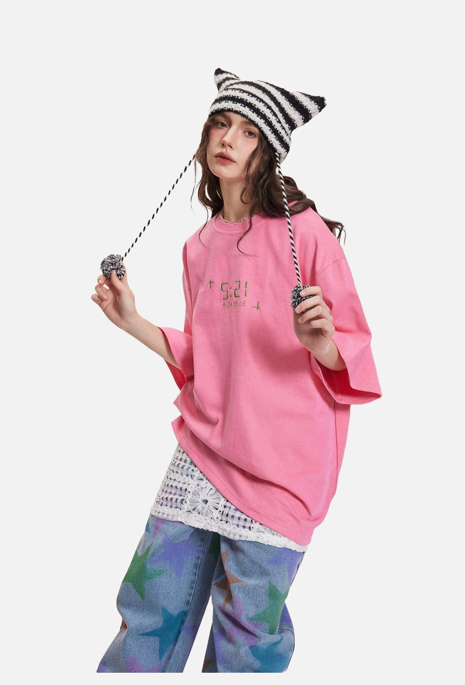 Digital Clock Graphic Oversized T-Shirt