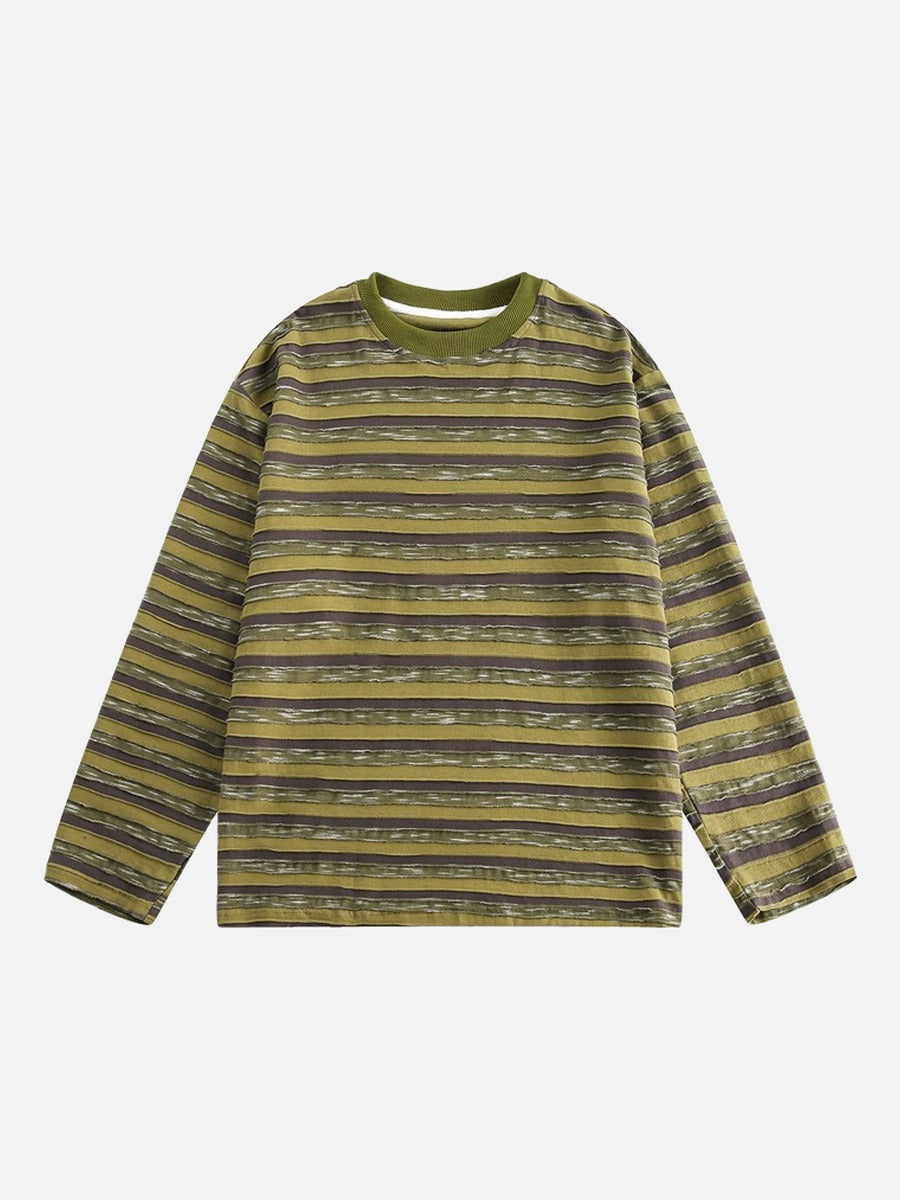Textured Horizontal Stripes Long-Sleeve Top
