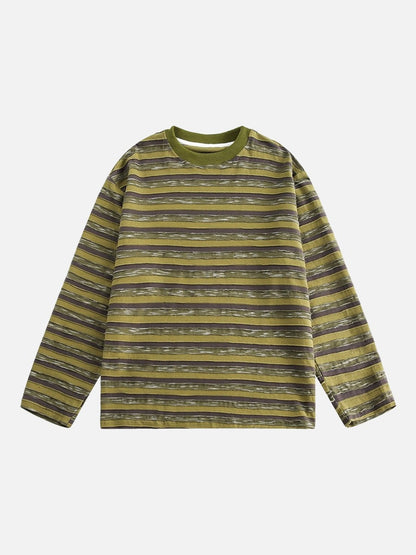 Textured Horizontal Stripes Long-Sleeve Top