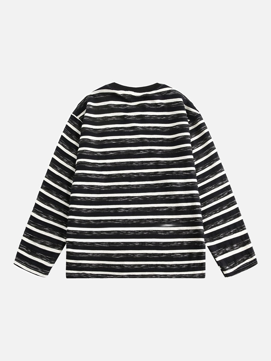 Textured Horizontal Stripes Long-Sleeve Top