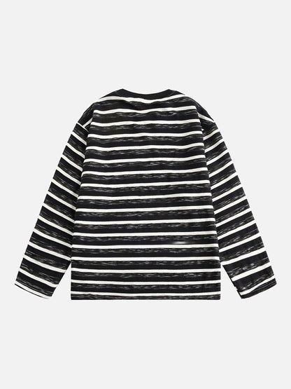 Textured Horizontal Stripes Long-Sleeve Top
