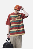 Rusty Red Striped Script Oversized T-Shirt