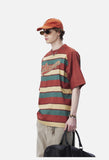 Rusty Red Striped Script Oversized T-Shirt