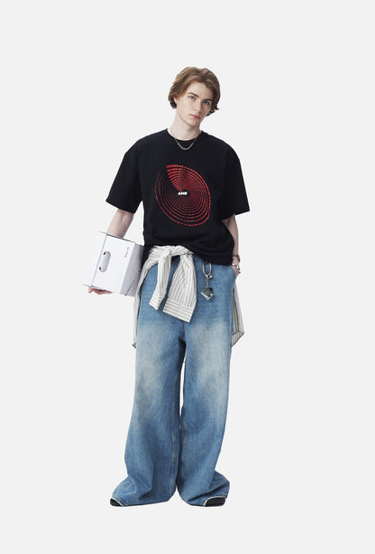 Circular Red Text Graphic T-Shirt