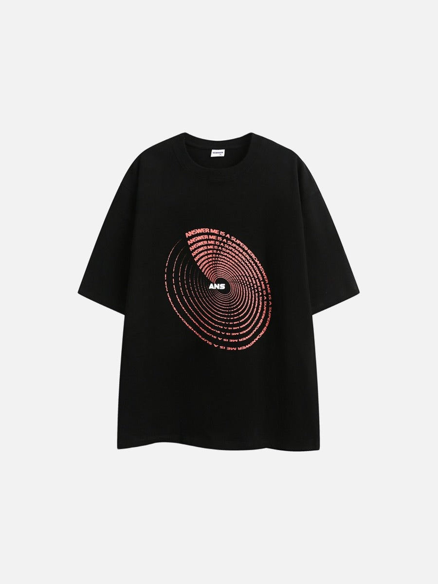 Circular Red Text Graphic T-Shirt