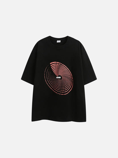 Circular Red Text Graphic T-Shirt
