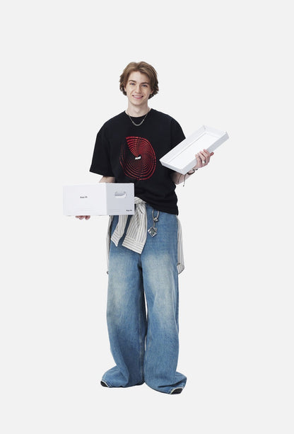 Circular Red Text Graphic T-Shirt