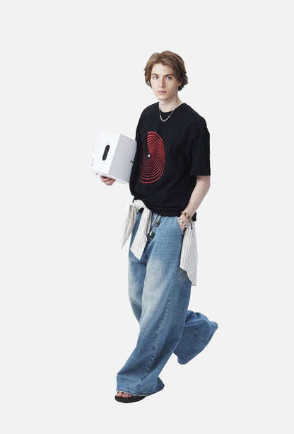 Circular Red Text Graphic T-Shirt
