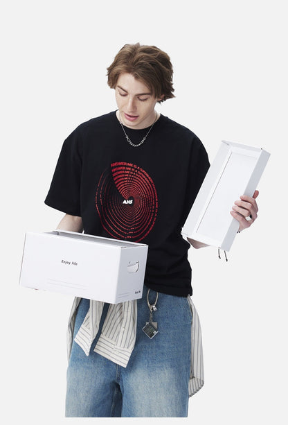 Circular Red Text Graphic T-Shirt