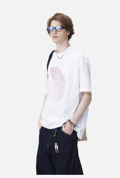 Circular Red Text Graphic T-Shirt