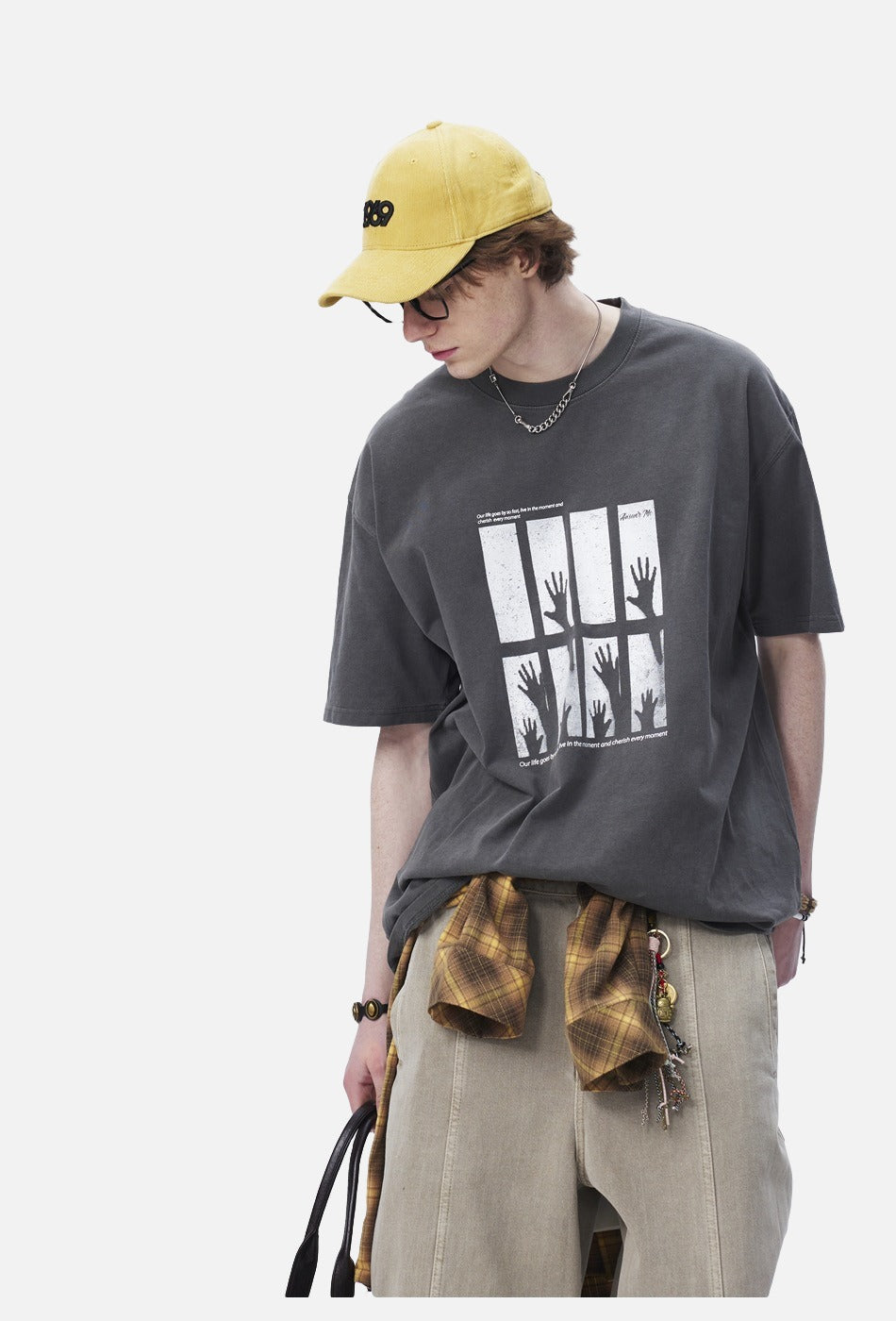 Silhouetted Hands Graphic Oversized T-Shirt