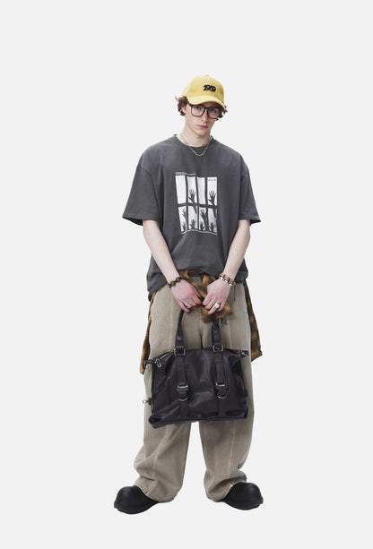 Silhouetted Hands Graphic Oversized T-Shirt