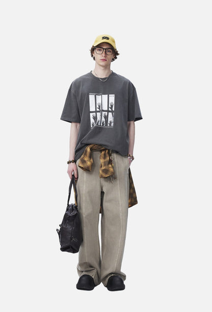 Silhouetted Hands Graphic Oversized T-Shirt