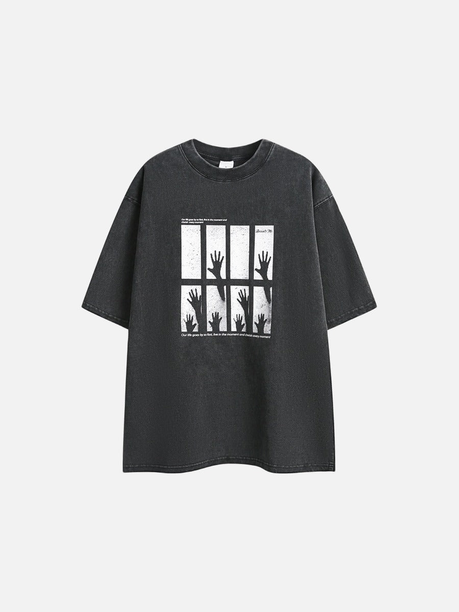 Silhouetted Hands Graphic Oversized T-Shirt