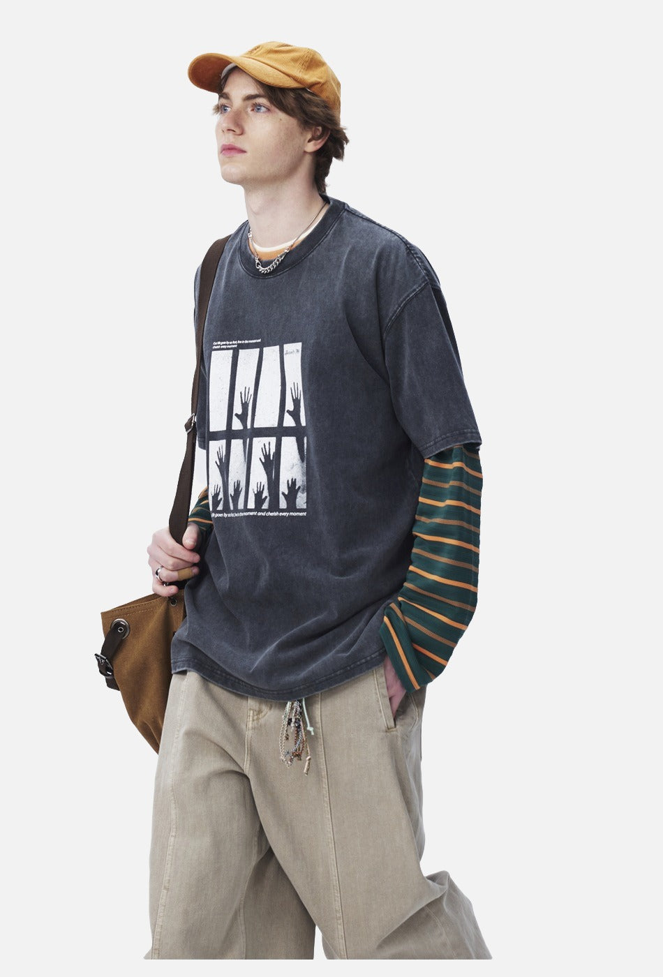 Silhouetted Hands Graphic Oversized T-Shirt