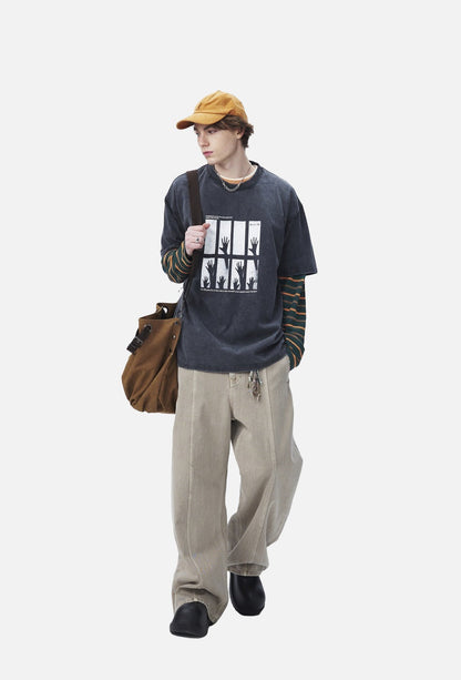 Silhouetted Hands Graphic Oversized T-Shirt
