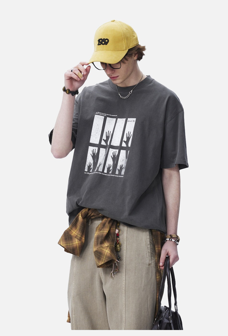 Silhouetted Hands Graphic Oversized T-Shirt