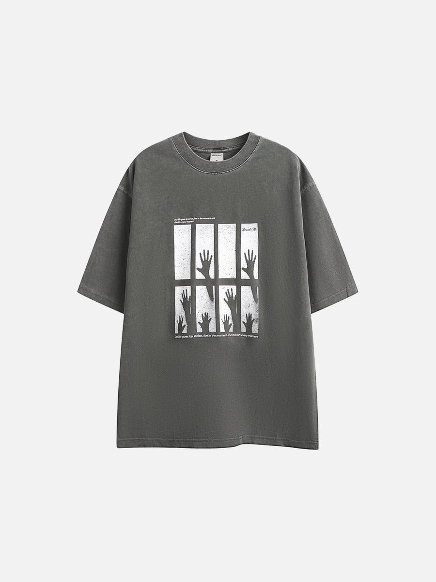 Silhouetted Hands Graphic Oversized T-Shirt