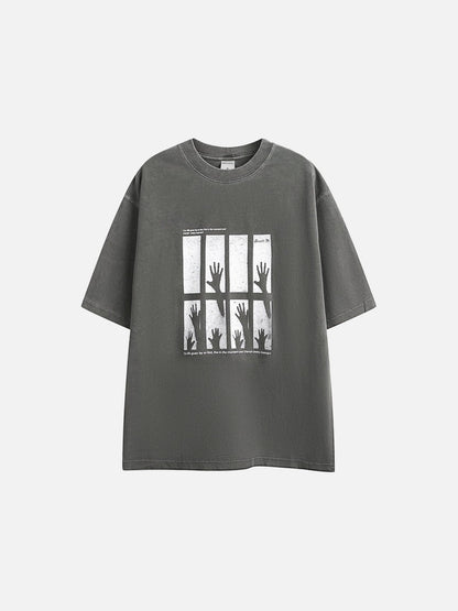 Silhouetted Hands Graphic Oversized T-Shirt