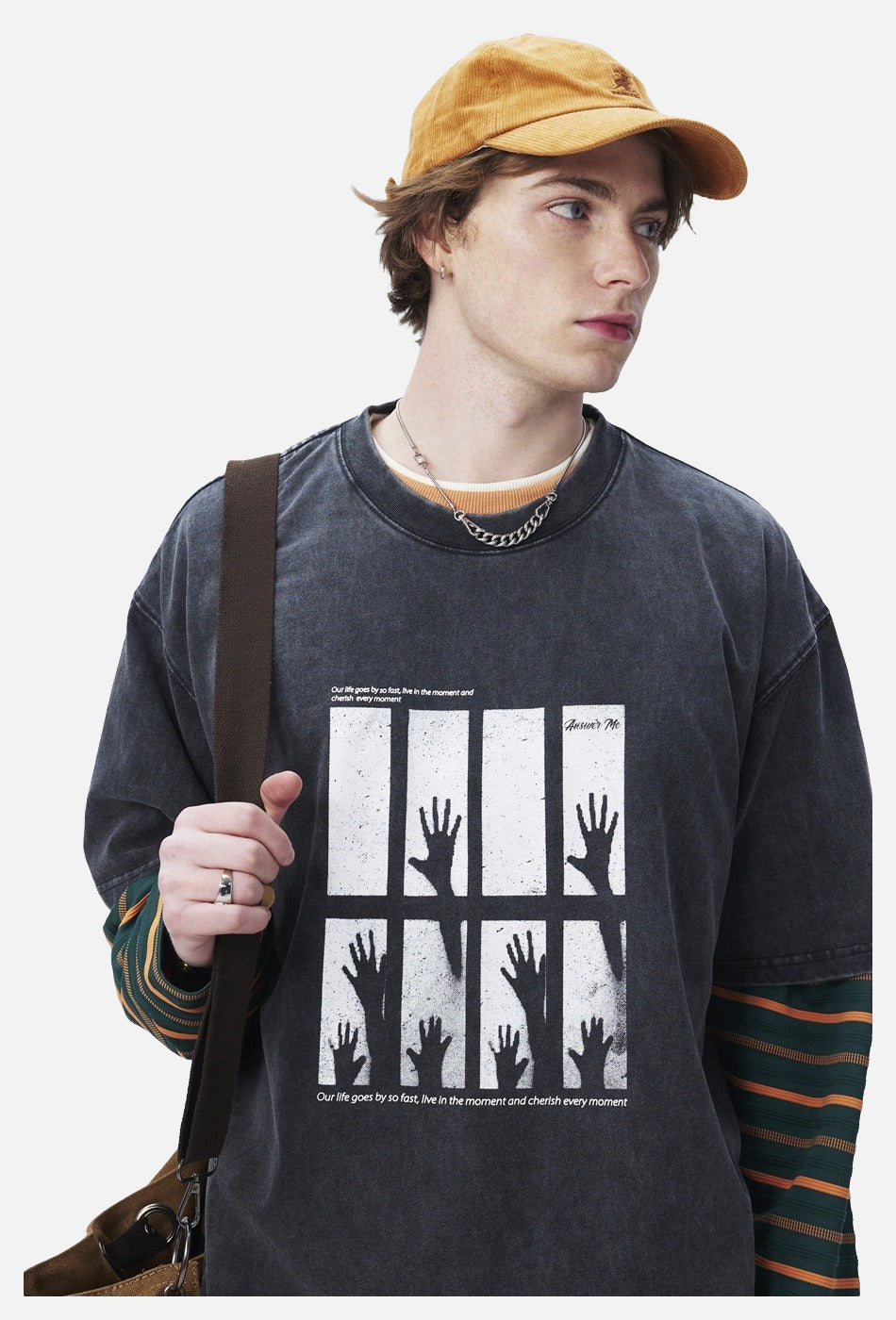 Silhouetted Hands Graphic Oversized T-Shirt