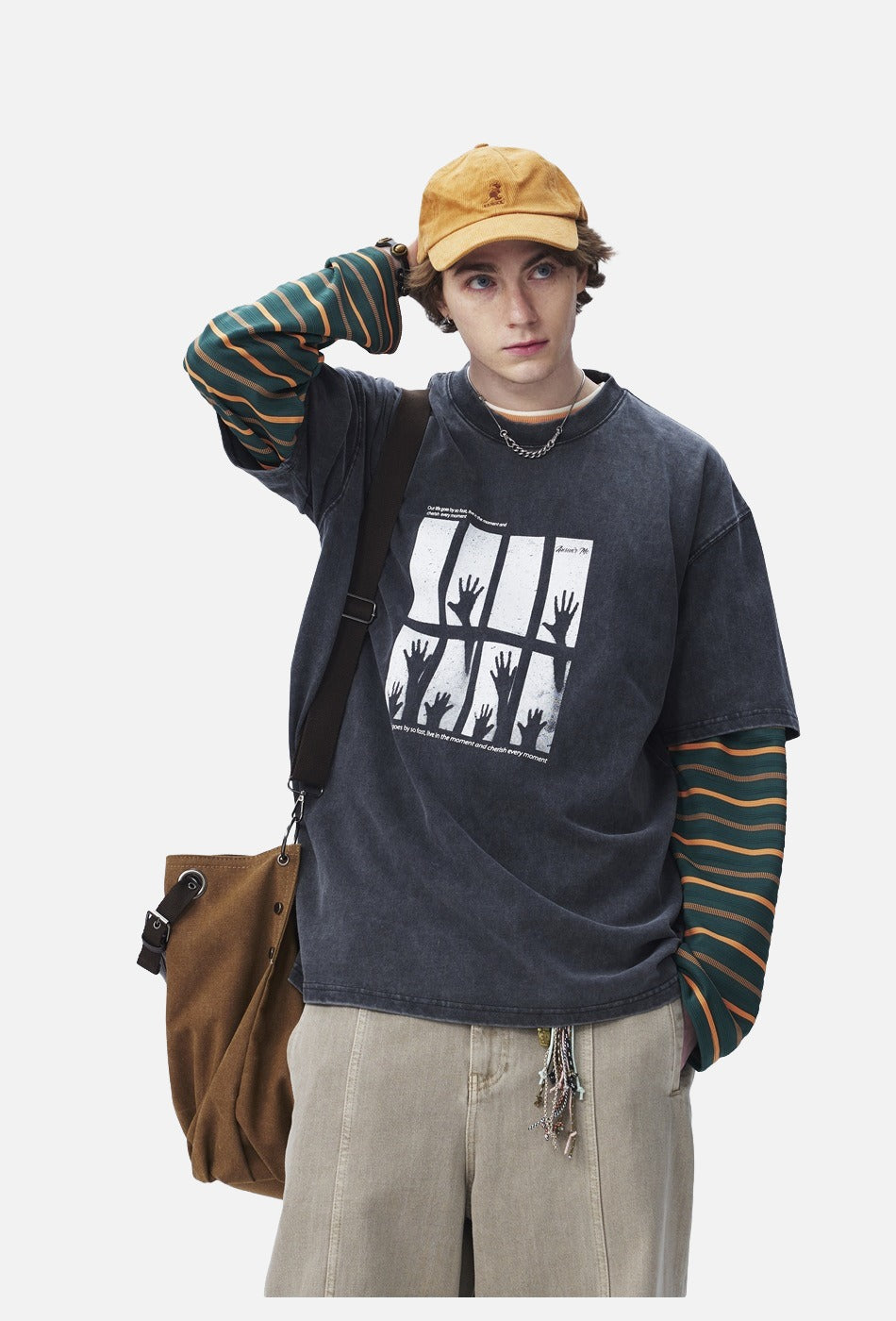 Silhouetted Hands Graphic Oversized T-Shirt