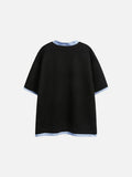 Layered Look with Striped Collar Short-Sleeve Top