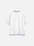 Layered Look with Striped Collar Short-Sleeve Top