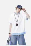 Layered Look with Striped Collar Short-Sleeve Top