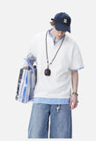 Layered Look with Striped Collar Short-Sleeve Top