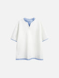 Layered Look with Striped Collar Short-Sleeve Top