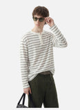 White Horizontal Stripe Relaxed Henley Shirt