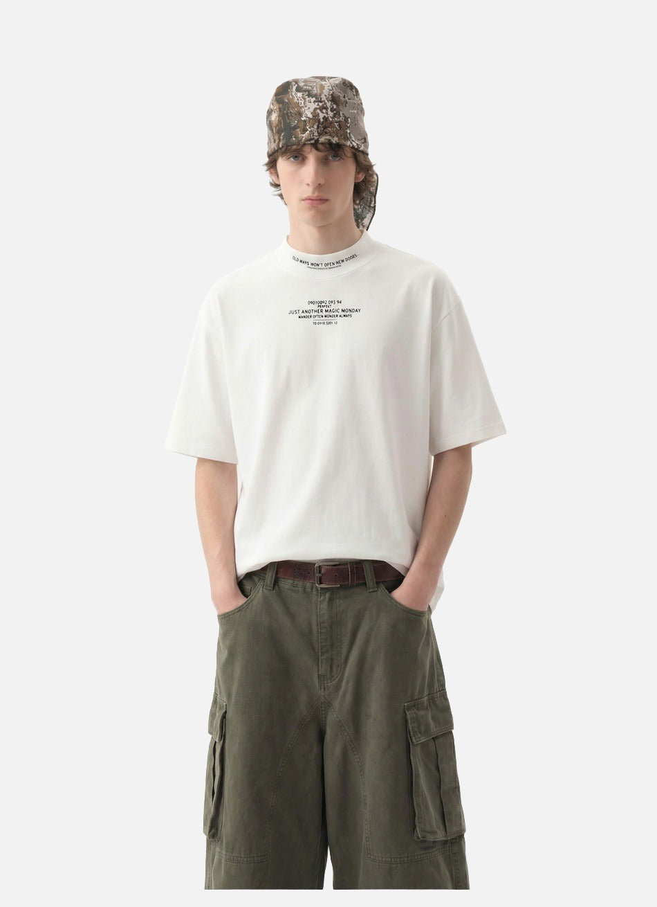 Bold Text Statement Mock Neck T-Shirt