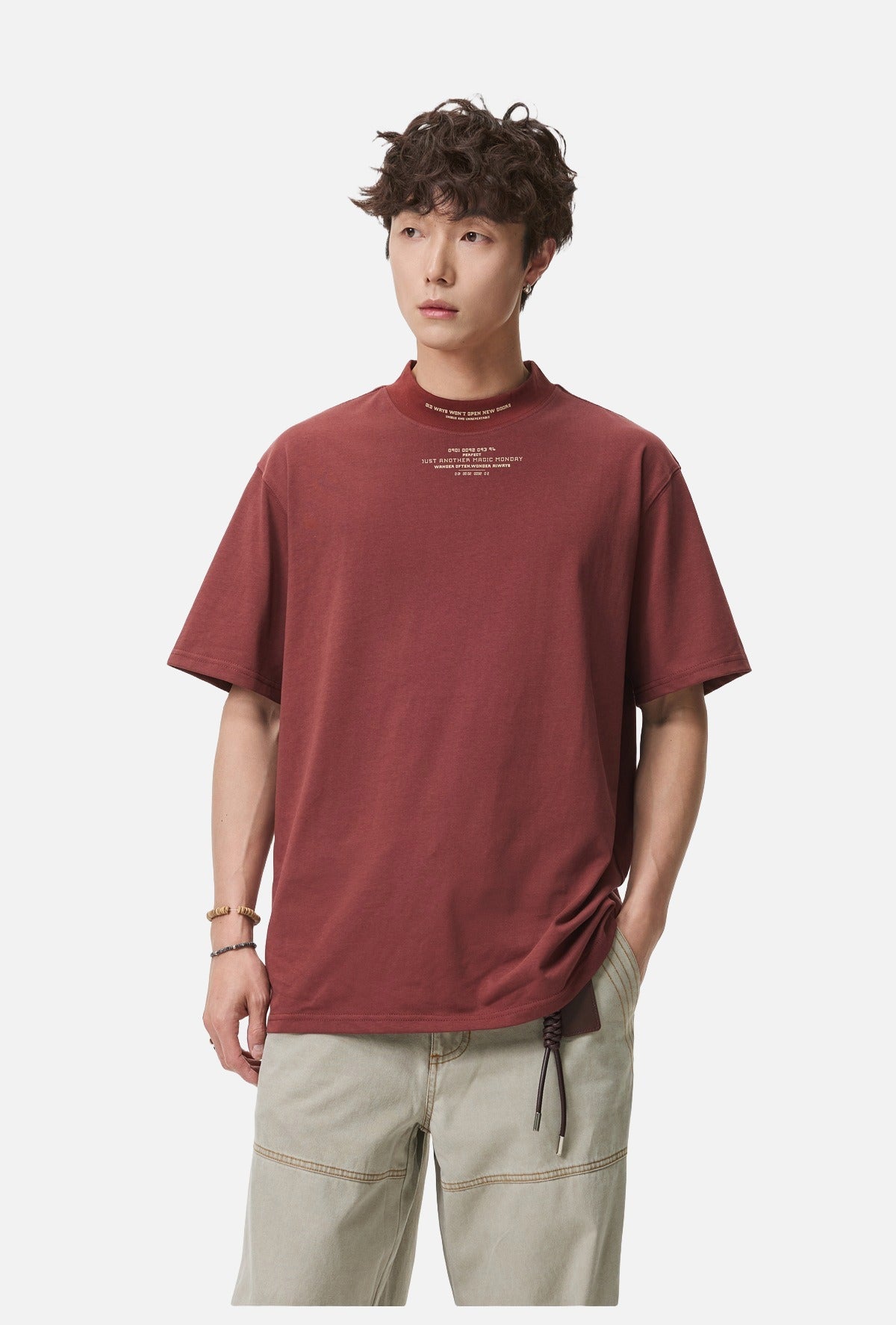 Rust Mock Neck Graphic Tee
