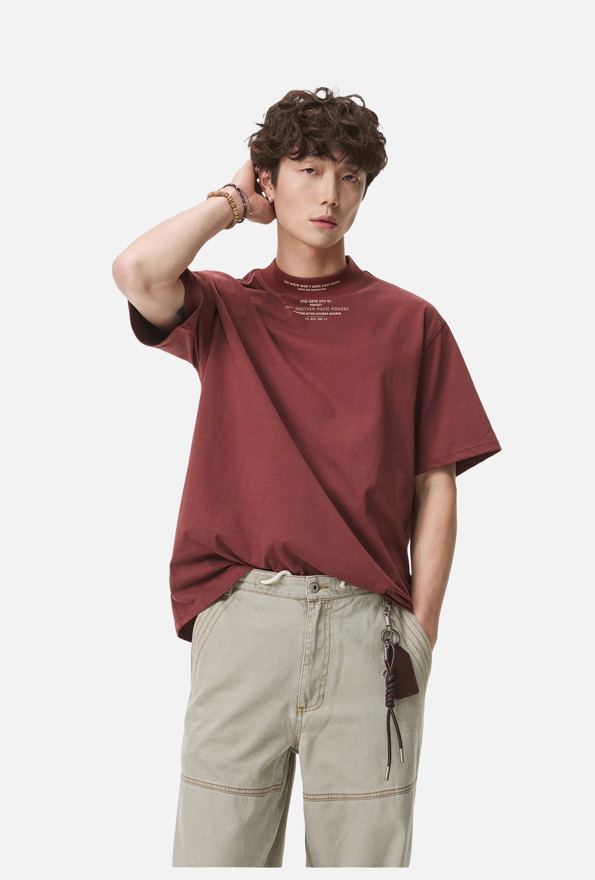 Rust Mock Neck Graphic Tee