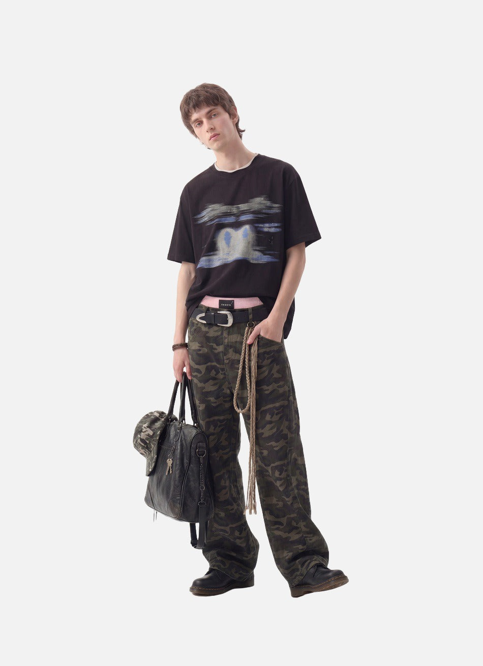 Abstract Brushstroke Black Oversized T-Shirt