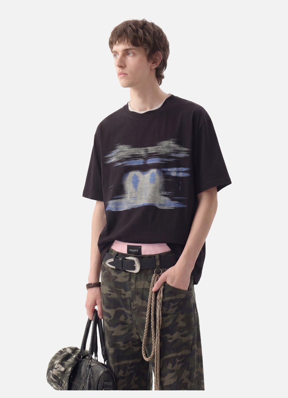 Abstract Brushstroke Black Oversized T-Shirt
