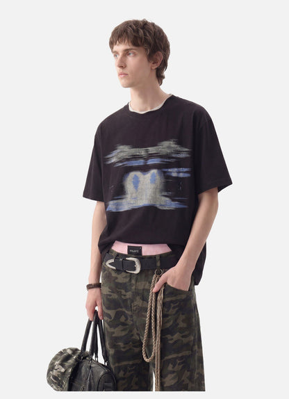 Abstract Brushstroke Black Oversized T-Shirt
