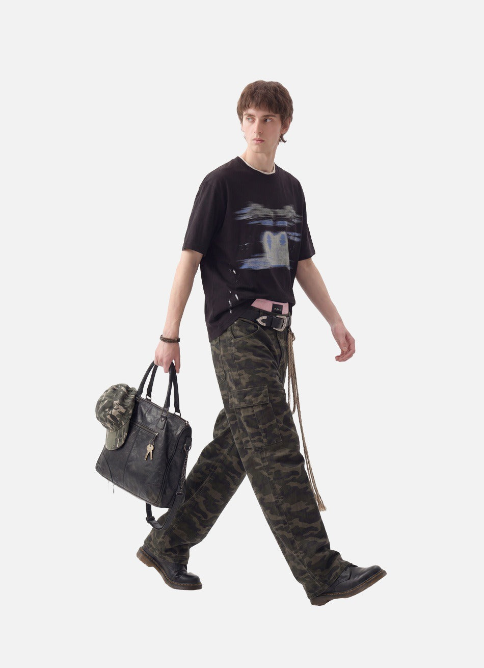 Abstract Brushstroke Black Oversized T-Shirt