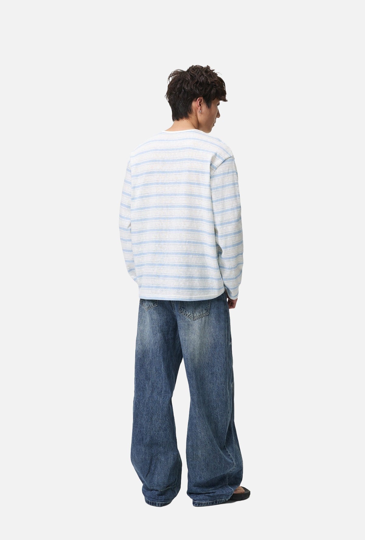 Light Blue Striped Lightweight Knit Henley Top