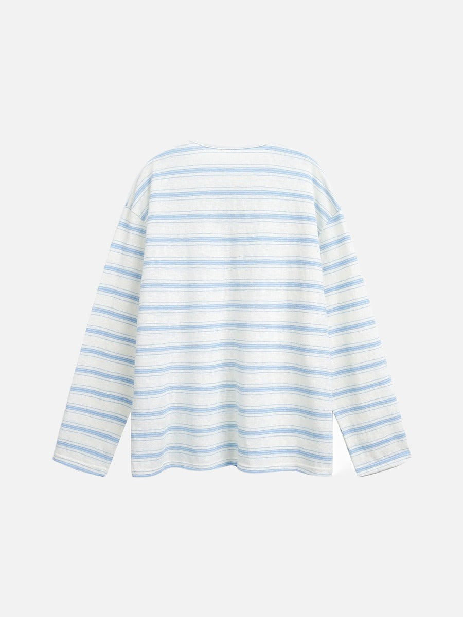 Light Blue Striped Lightweight Knit Henley Top
