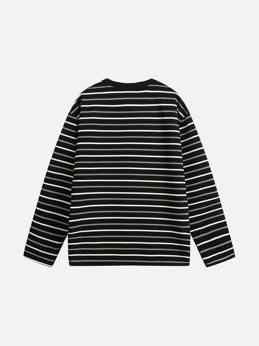 Geometric Embroidered Striped Oversized Top