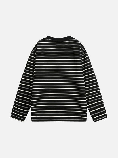 Geometric Embroidered Striped Oversized Top