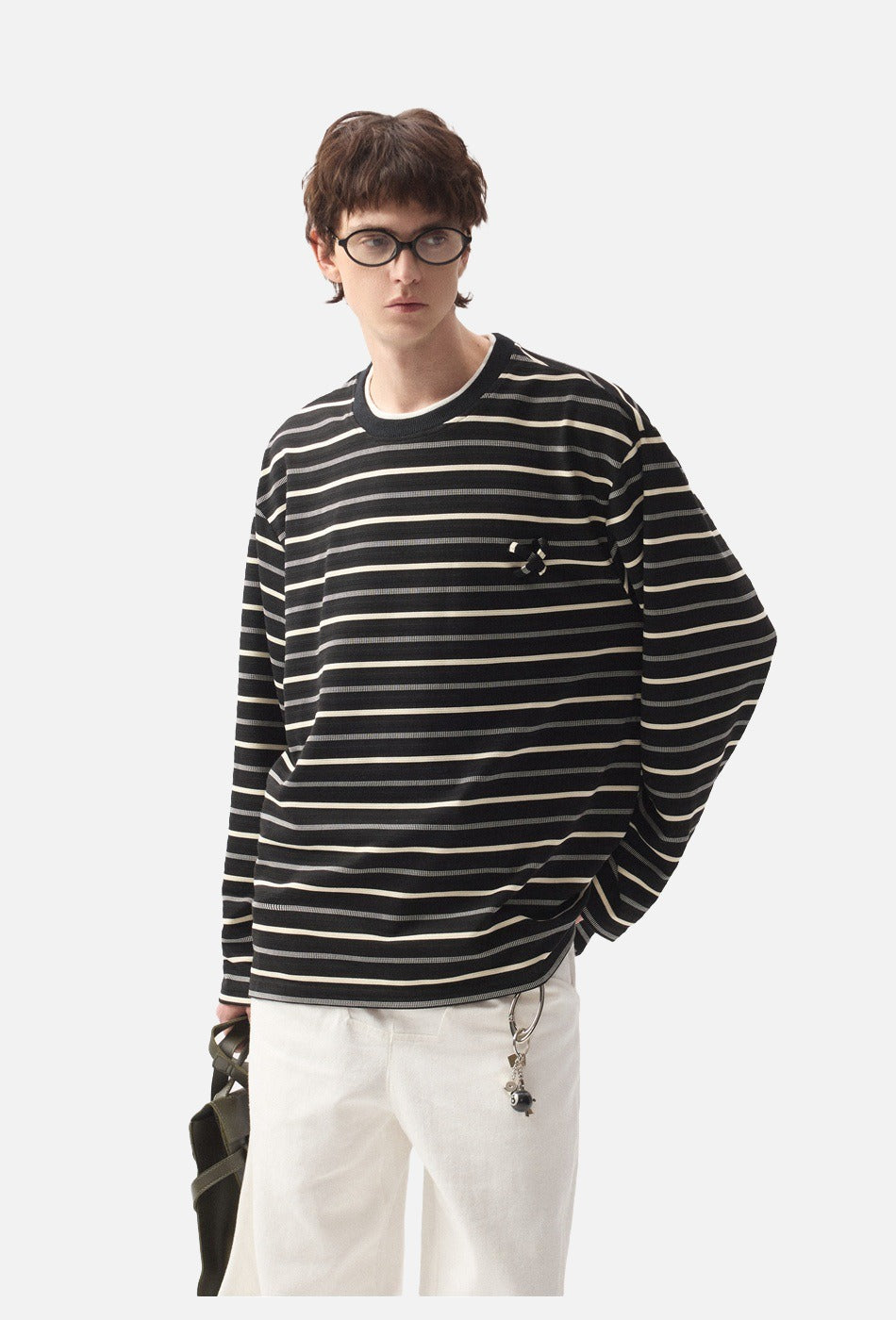 Geometric Embroidered Striped Oversized Top