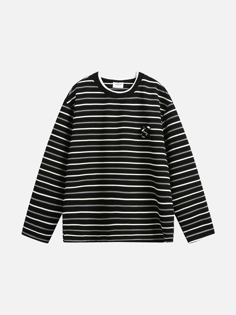 Geometric Embroidered Striped Oversized Top