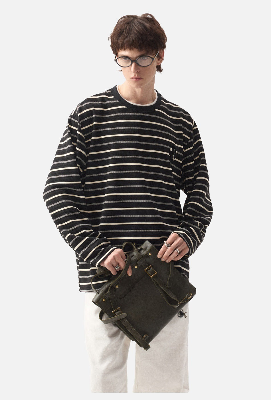 Geometric Embroidered Striped Oversized Top