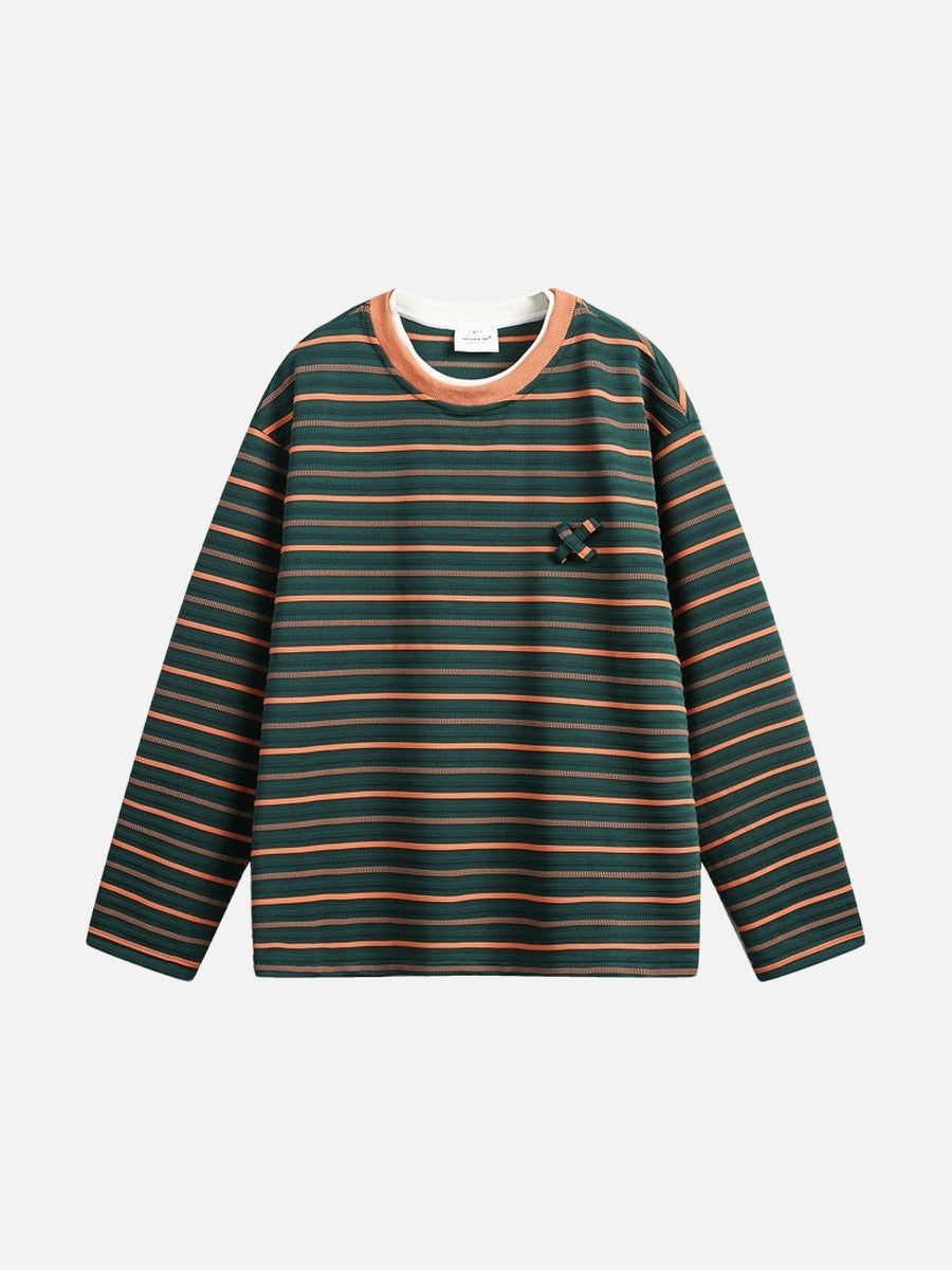 Geometric Embroidered Striped Oversized Top