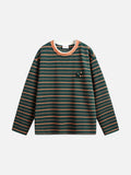 Geometric Embroidered Striped Oversized Top